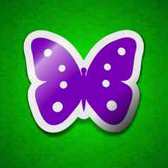 蝴蝶图标标志象征别致的彩色的黏糊糊的标签绿色背景