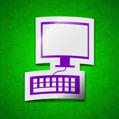 电脑监控键盘图标标志象征别致的彩色的黏糊糊的标签绿色背景