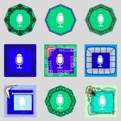 麦克风图标演讲者象征生活音乐标志集色彩鲜艳的按钮