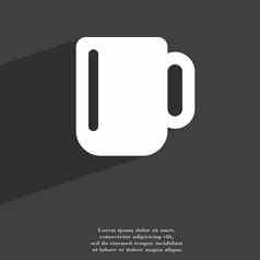 杯咖啡茶图标象征平现代网络设计长影子空间文本
