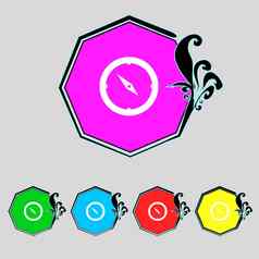 指南针标志图标风玫瑰导航象征集色彩鲜艳的按钮