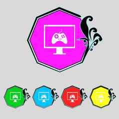操纵杆监控标志图标视频游戏象征集色彩鲜艳的按钮