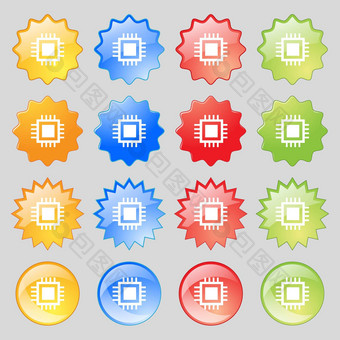 中央处理单位图标技术计划圆象征大集色彩斑斓的现代按钮设计