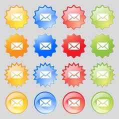 邮件信封消息图标标志大集色彩斑斓的现代按钮设计