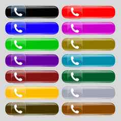 电话支持调用中心图标标志集14多色的玻璃按钮的地方文本