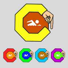 游泳标志图标池游泳象征海波集色彩鲜艳的按钮