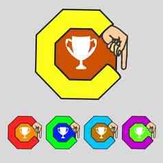 赢家杯标志图标授予赢家象征奖杯集色彩鲜艳的按钮