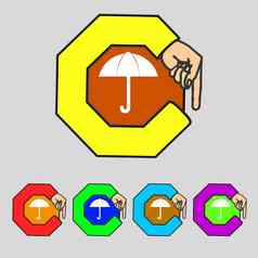 伞标志图标雨保护象征集色彩鲜艳的按钮