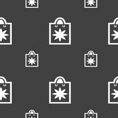 购物袋图标标志无缝的模式灰色的背景