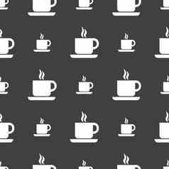咖啡图标标志无缝的模式灰色的背景