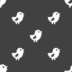 鸡鸟图标标志无缝的模式灰色的背景