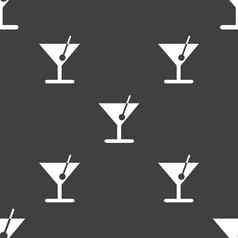 鸡尾酒图标标志无缝的模式灰色的背景