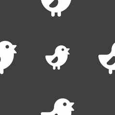鸡鸟图标标志无缝的模式灰色的背景