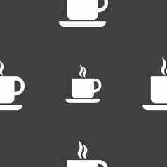 咖啡图标标志无缝的模式灰色的背景