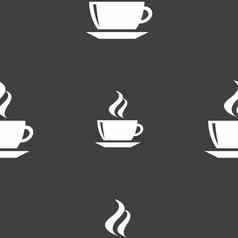 茶咖啡图标标志无缝的模式灰色的背景