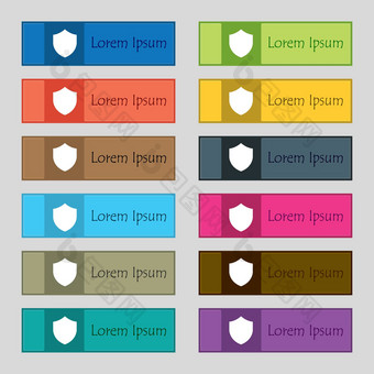 盾保护图标标志集十二个矩形色彩斑斓的美丽的高质量的按钮网站