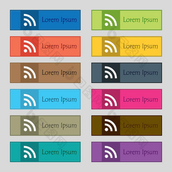 无线网络无线网络无线网络图标标志集十二个矩形色彩斑斓的美丽的高质量的按钮网站
