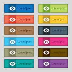 眼睛发布内容图标标志集十二个矩形色彩斑斓的美丽的高质量的按钮网站