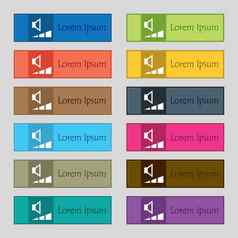 体积声音图标标志集十二个矩形色彩斑斓的美丽的高质量的按钮网站