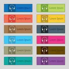 耳机图标标志集十二个矩形色彩斑斓的美丽的高质量的按钮网站