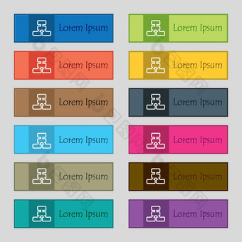 网络图标标志集十二个矩形色彩斑斓的美丽的高质量的按钮网站