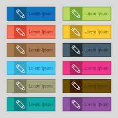 笔图标标志集十二个矩形色彩斑斓的美丽的高质量的按钮网站