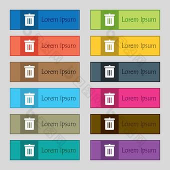 回收本重用减少图标标志集十二个矩形色彩斑斓的美丽的高质量的按钮网站