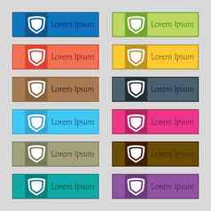 盾图标标志集十二个矩形色彩斑斓的美丽的高质量的按钮网站