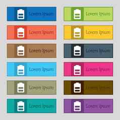 电池一半水平低电图标标志集十二个矩形色彩斑斓的美丽的高质量的按钮网站