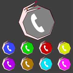 电话标志图标支持象征调用中心集色彩鲜艳的按钮