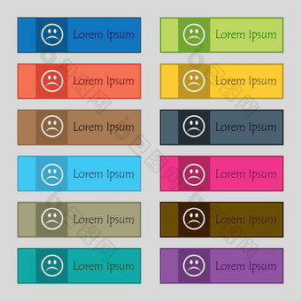 伤心脸悲伤抑郁症图标标志集十二个矩形色彩斑斓的美丽的高质量的按钮网站