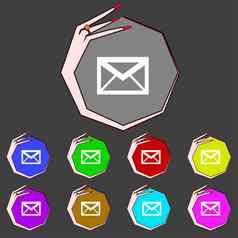 邮件图标信封象征消息标志导航按钮集色彩鲜艳的按钮