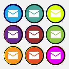邮件信封消息图标标志多色的轮按钮