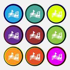 音乐的请注意音乐手机铃声图标标志多彩色的轮按钮