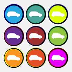 吉普车图标标志多彩色的轮按钮