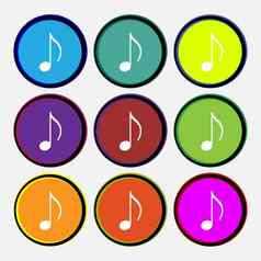 音乐的请注意音乐手机铃声图标标志多彩色的轮按钮