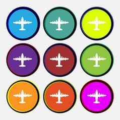 飞机图标标志多彩色的轮按钮
