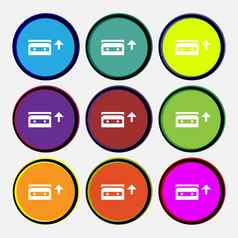 音频盒式磁带图标标志多彩色的轮按钮