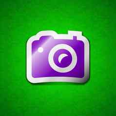 数字照片相机图标标志象征别致的彩色的黏糊糊的标签绿色背景