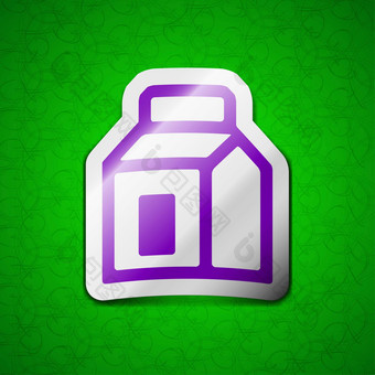 牛奶汁饮料纸箱包图标标志象征别致的彩色的黏糊糊的标签绿色背景
