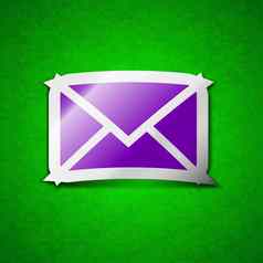 邮件信封消息图标标志象征别致的彩色的黏糊糊的标签绿色背景