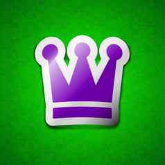 王皇冠图标标志象征别致的彩色的黏糊糊的标签绿色背景