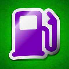 汽油气体站车燃料图标标志象征别致的彩色的黏糊糊的标签绿色背景