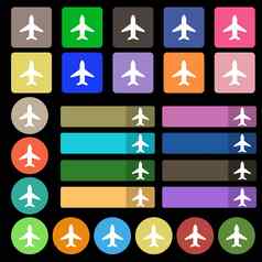 飞机飞机旅行飞行图标标志集二十五彩缤纷的平按钮