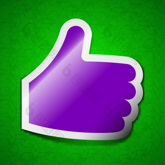 拇指图标标志象征别致的彩色的黏糊糊的标签绿色背景
