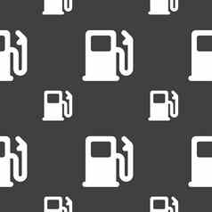 汽油气体站车燃料图标标志无缝的模式灰色的背景