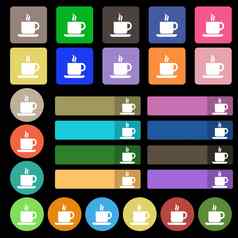 咖啡图标标志集二十五彩缤纷的平按钮