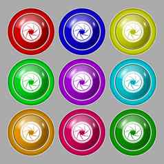 隔膜图标孔径标志象征轮色彩鲜艳的按钮