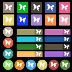 蝴蝶图标标志集二十五彩缤纷的平按钮