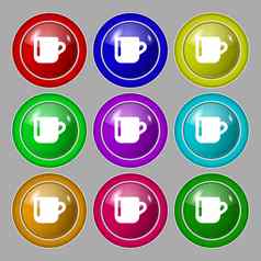 杯咖啡茶图标标志象征轮色彩鲜艳的按钮